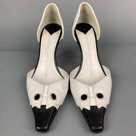 CHANEL Size 10 White & Black Two Tone Leather D'Orsay Pumps