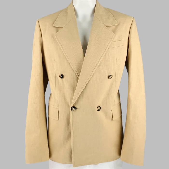 BOTTEGA VENETA Size 42 Khaki Woven Cotton Notch Lapel Sport Coat