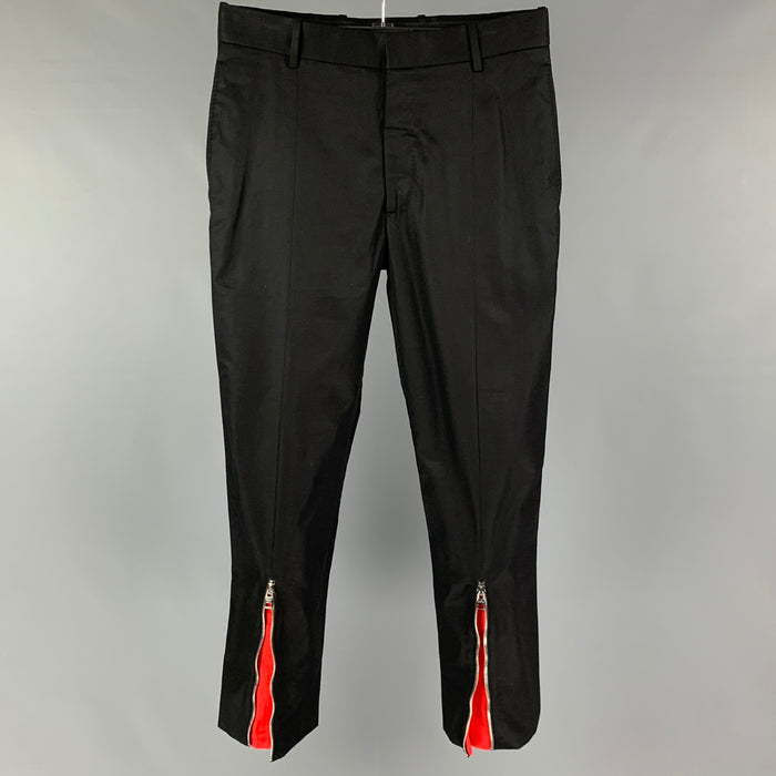 ALEXANDER MCQUEEN Size 30 Black Red Cotton Zip Fly Dress Pants