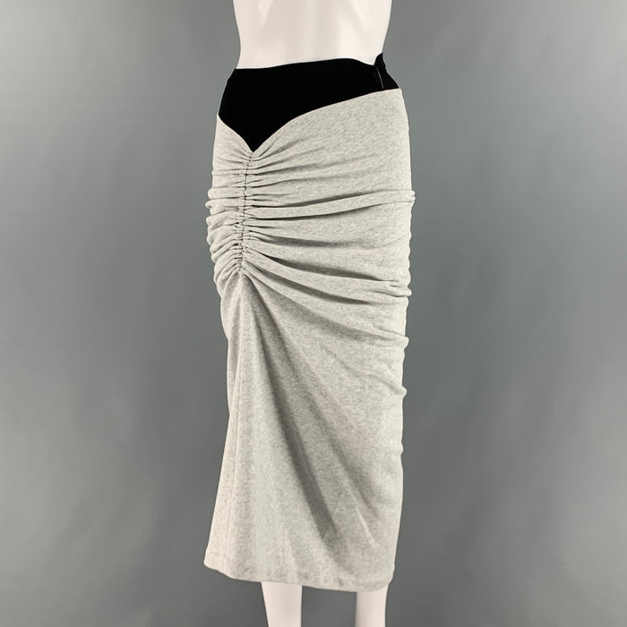 ALAIA Size 4 Grey Black Cotton Ruched Mid-Calf Skirt