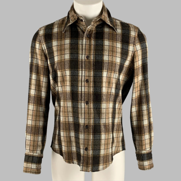 DSQUARED2 Size M Brown Beige Plaid Wool Polyester Long Sleeve Shirt
