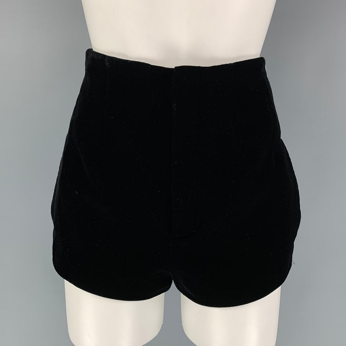 SAINT LAURENT Size 4 Black Viscose Blend High Waist Mini Shorts