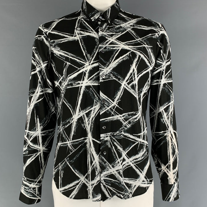 ALEXANDER MCQUEEN Size 44 Black White Abstract Cotton Long Sleeve Shirt