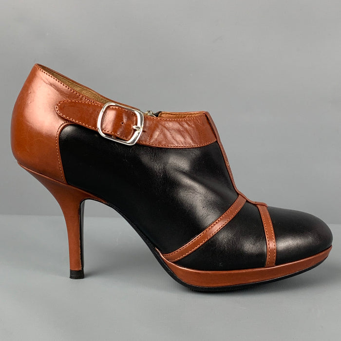 DRIES VAN NOTEN Size 6 Tan Black Leather Zipper Boots