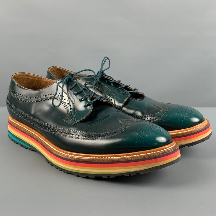 PAUL SMITH Talla 12 Zapatos con cordones y punta de ala de cuero perforado multicolor verde