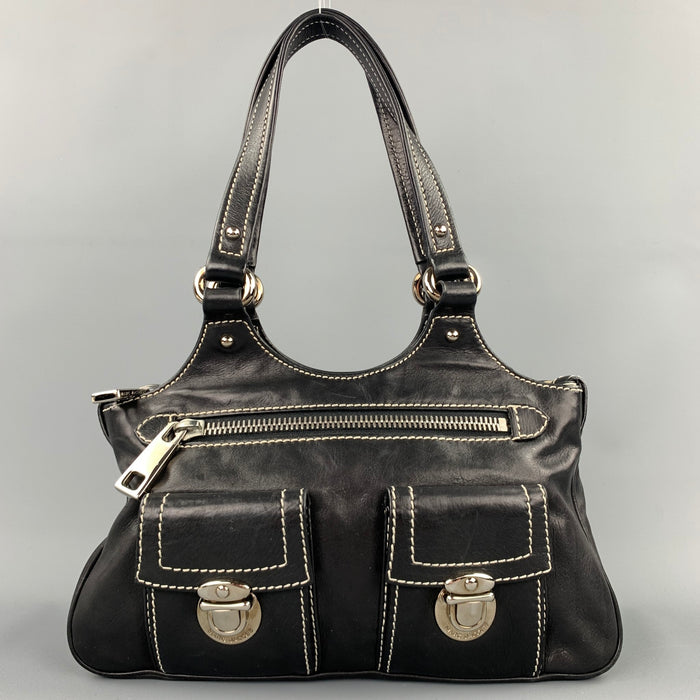 MARC JACOBS Bolso de mano con asas superiores de cuero con costuras en contraste en negro