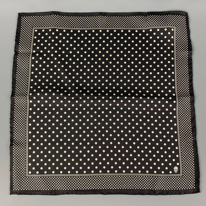 ALEXANDER MCQUEEN Black White Dots Silk Pocket Square