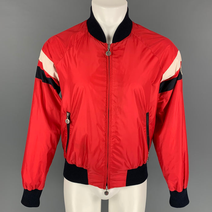 MONCLER Size S Red Navy White Stripe Nylon Windbreaker Jacket