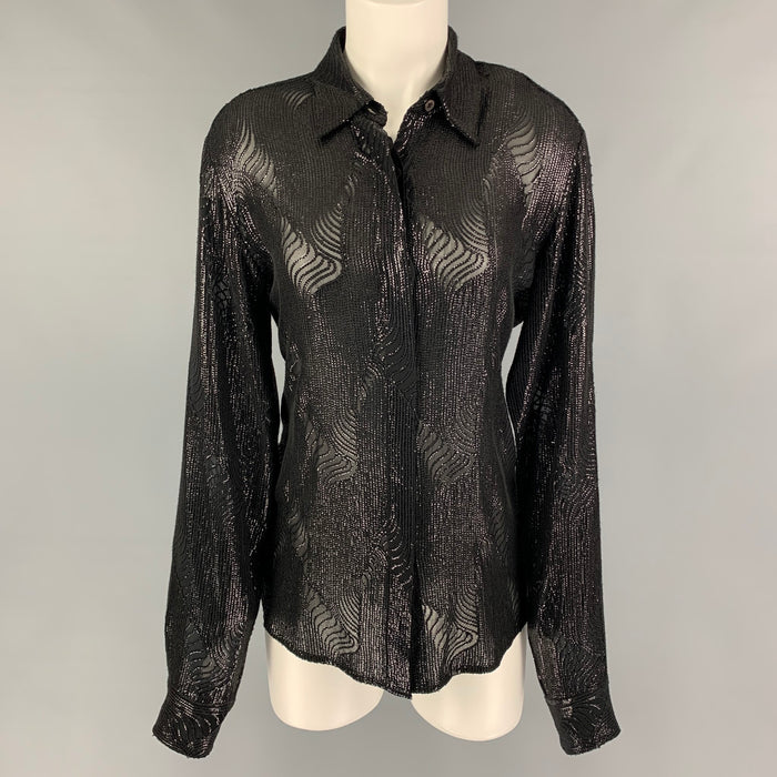 DRIES VAN NOTEN Size M Black Viscose Sequined Hidden Placket Shirt