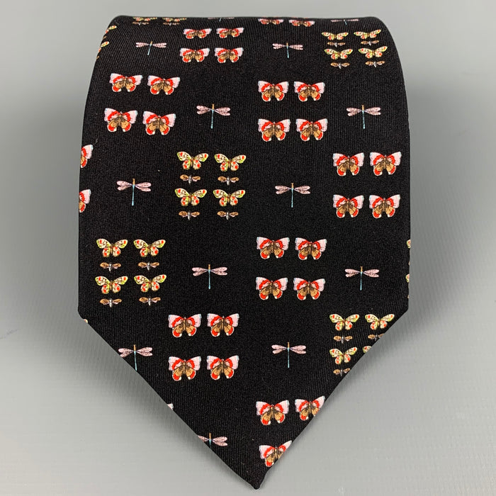 GUCCI Black Multi-Color Butterfly Silk Tie