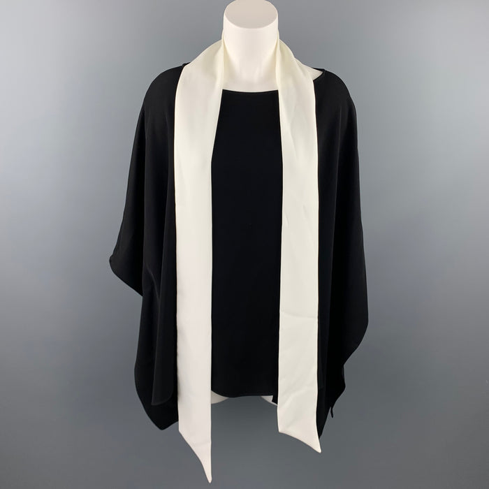 CAROLINA HERRERA Size M Black & White Polyester Shawl Collar Tunic Blouse