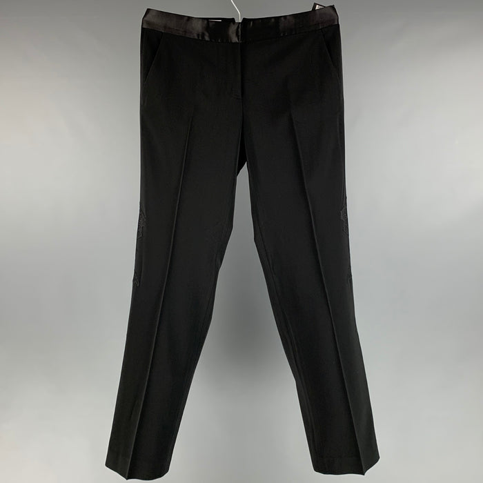 VIKTOR & ROLF Pantalones de vestir de esmoquin bordados de poliéster y spandex negros talla 10