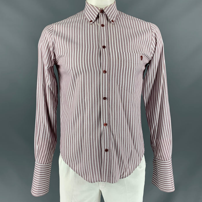 ALEXANDER MCQUEEN Size 40 Burgundy & White Stripe Cotton Long Sleeve Shirt
