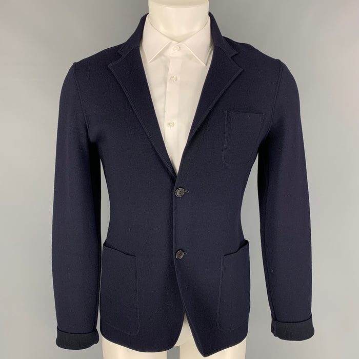 PRADA Size 38 Navy Wool Notch Lapel Sport Coat