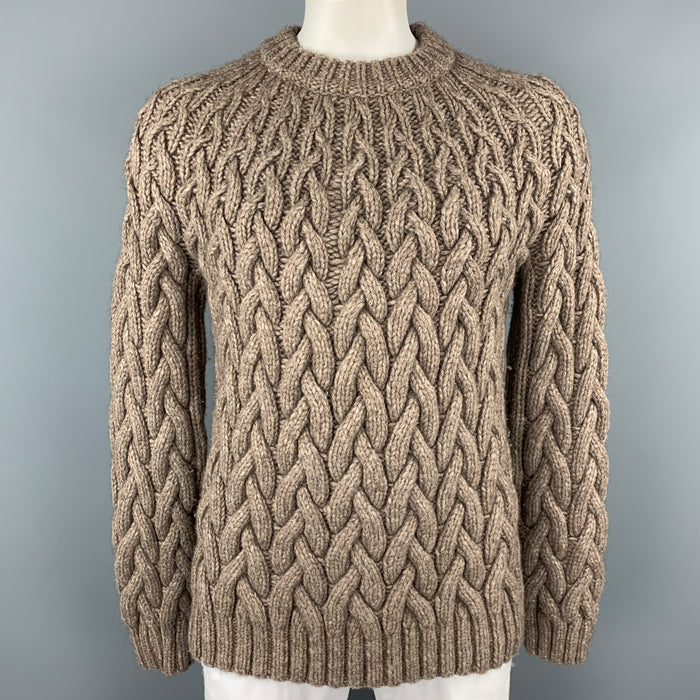 MICHAEL KORS Size XL Taupe Cable Knit Wool Blend Chunky Sweater
