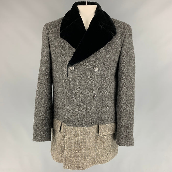 VERSACE JEANS COUTURE Size XL Grey & Black Tweed Faux Fur Lapel Coat