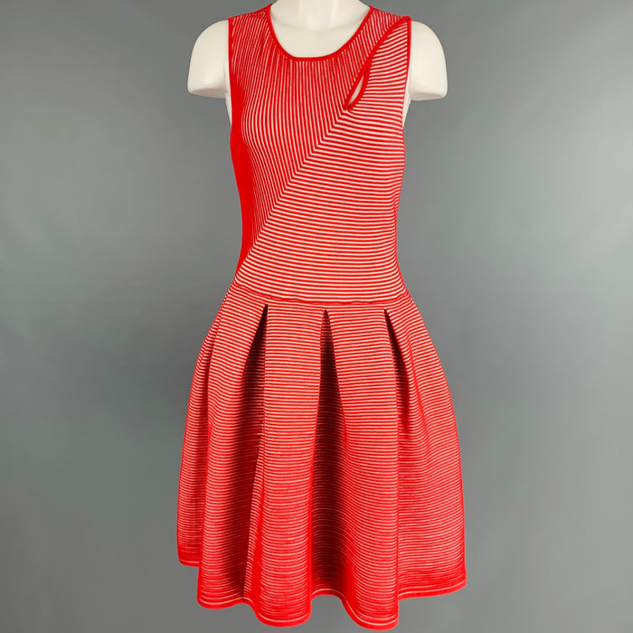 EMPORIO ARMANI Size 6 Red White Viscose Blend Stripe Pleated Dress