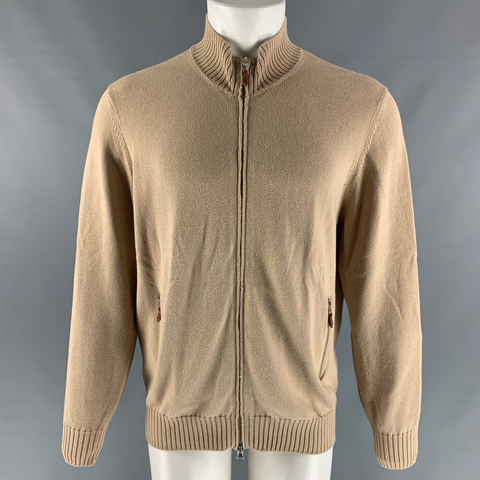 BRUNELLO CUCINELLI Size M Khaki Knitted Cotton Zip Up Jacket
