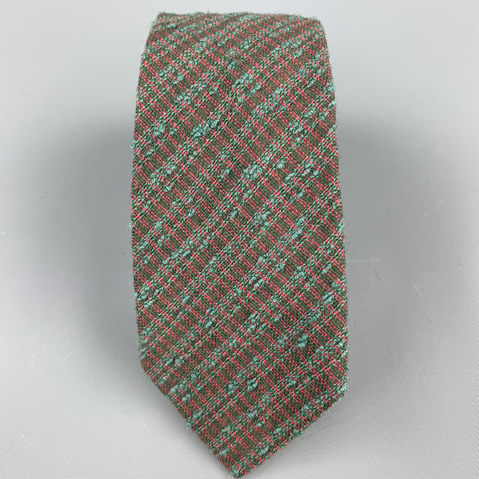 HERMES Textured Olive Silk / Wool Tie