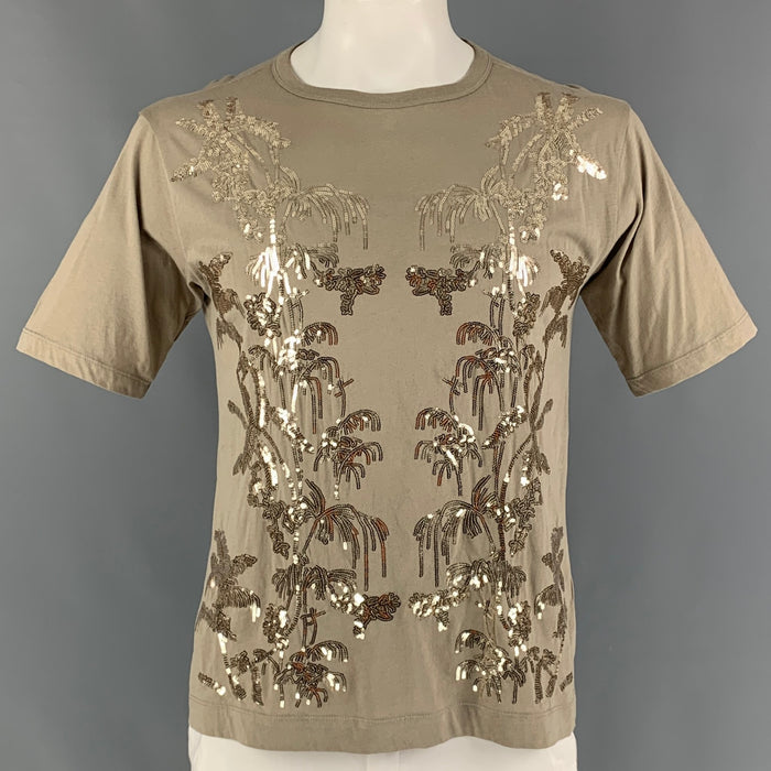 DRIES VAN NOTEN Size S Taupe Sequined Cotton Crew-Neck T-shirt