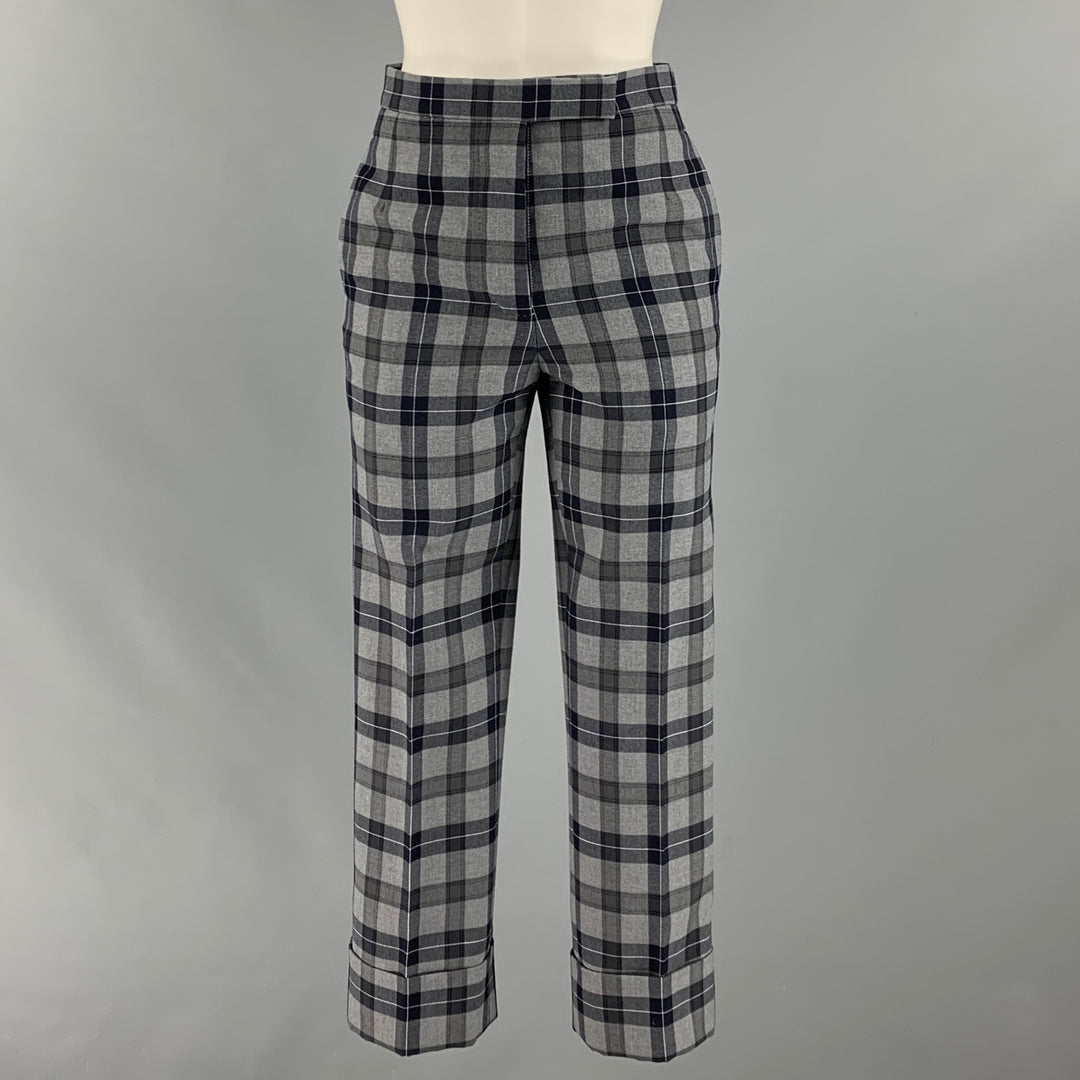 THOM BROWNE Size 0 Grey Black Wool  Polyester Plaid High Waisted Dress Pants