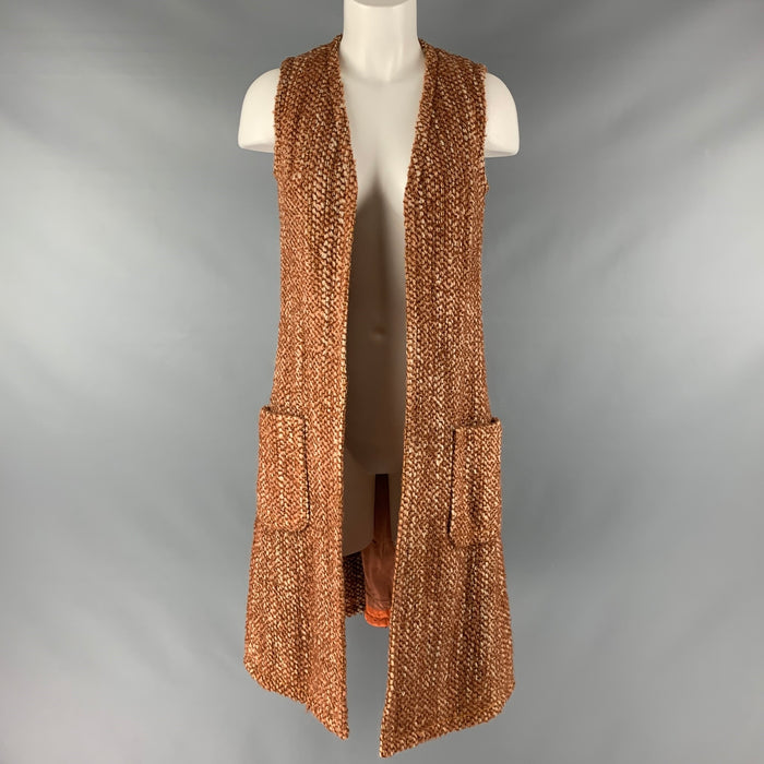 CHLOE Size M Camel Beige Boucle Open Front Vest