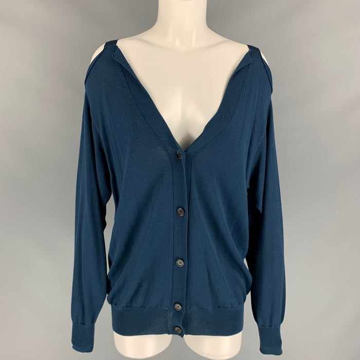 MAISON MARGIELA Size M Navy Jersey Off-Shoulder Cardigan