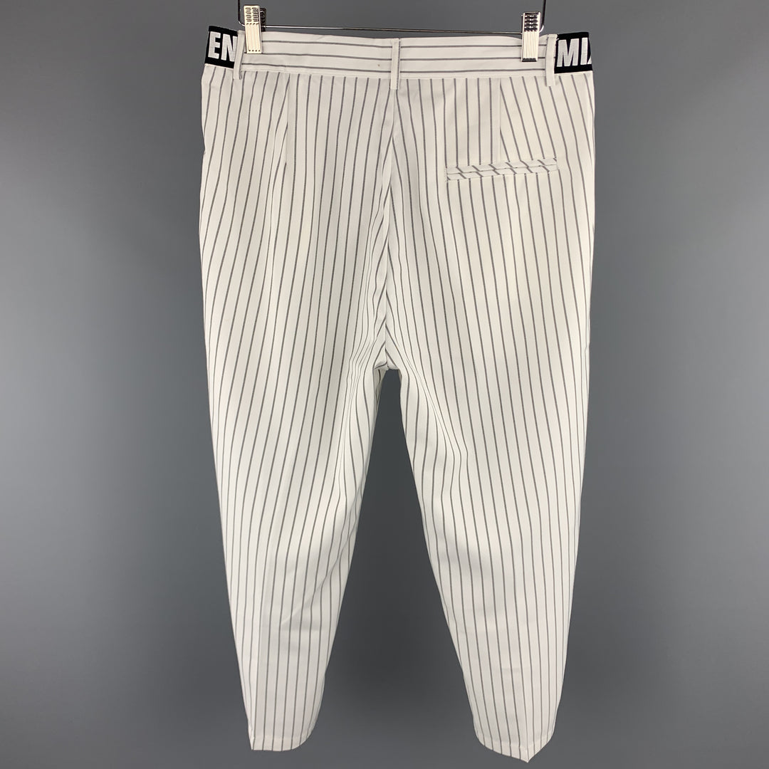 MIXSEVEN Size XL White & Grey Pinstripe Twill Casual Pants
