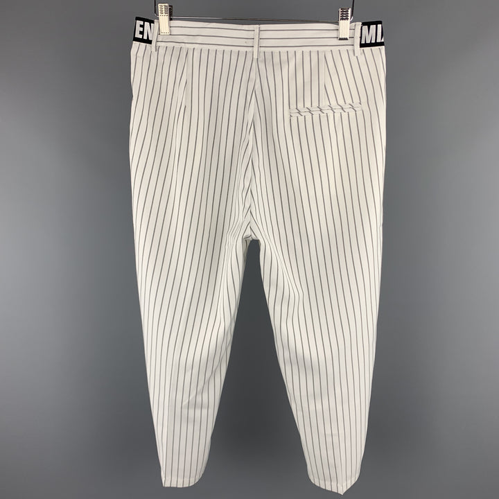 MIXSEVEN Size XL White & Grey Pinstripe Twill Casual Pants