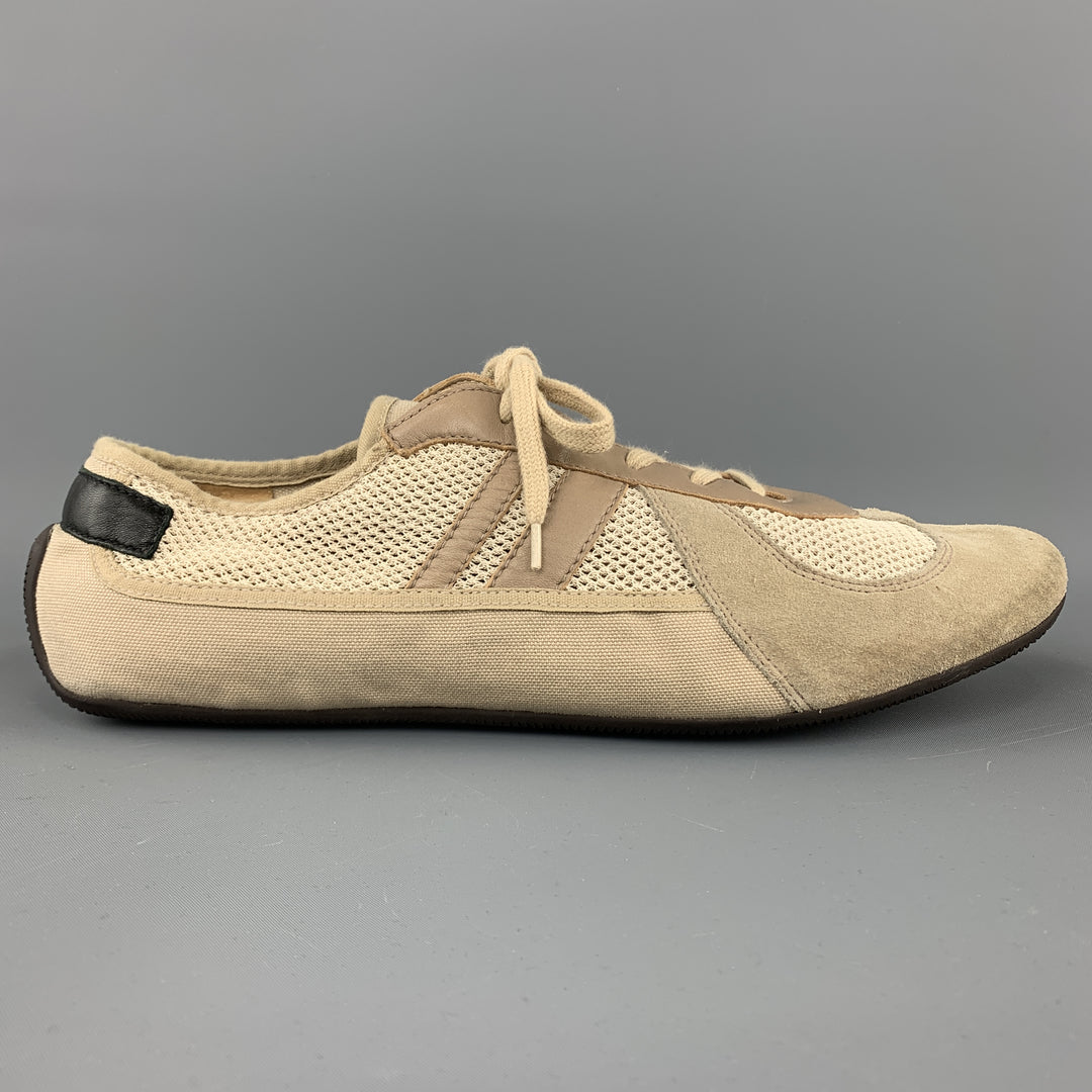 HELMUT LANG Size 11.5 Khaki Suede & Mesh Trainer Sneakers