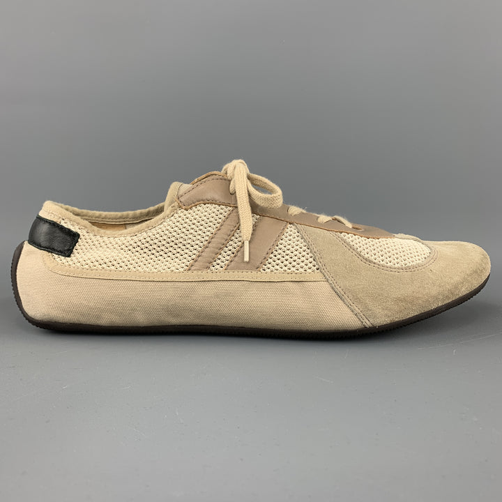 HELMUT LANG Size 11.5 Khaki Suede & Mesh Trainer Sneakers