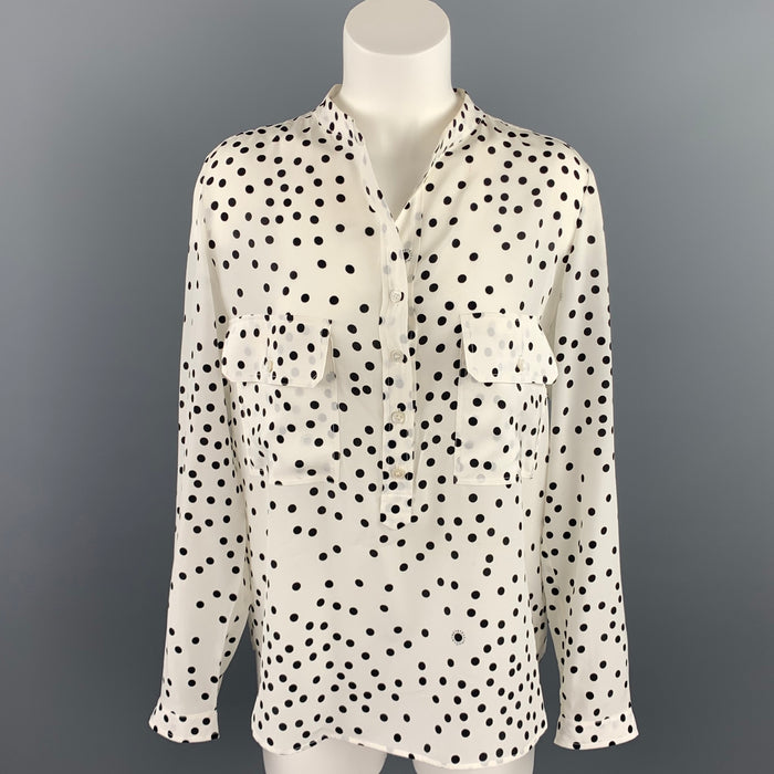 STELLA McCARTNEY Size 6 White & Black Dot Print Silk Blouse