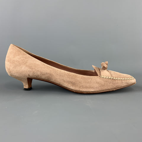 PRADA Size 9.5 Beige Suede Loafer Kitten Heel Pumps