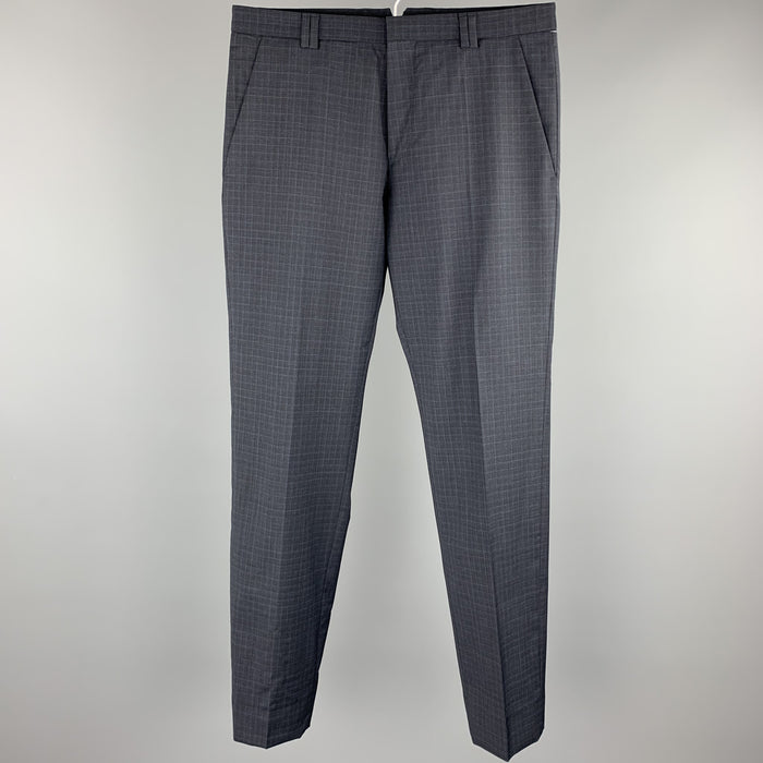 HUGO BOSS Size 28 Navy Plaid Virgin Wool Dress Pants