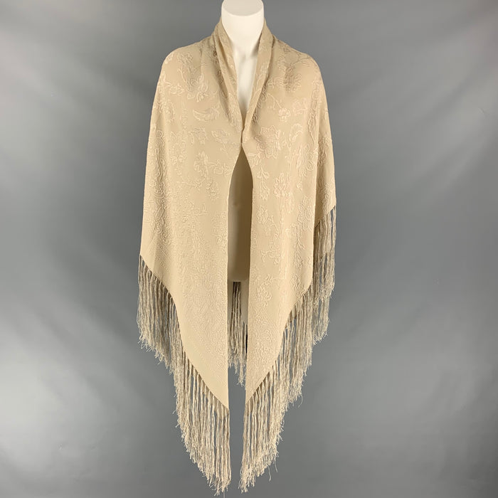 GIORGIO ARMANI Mantón de flecos de seda jacquard beige