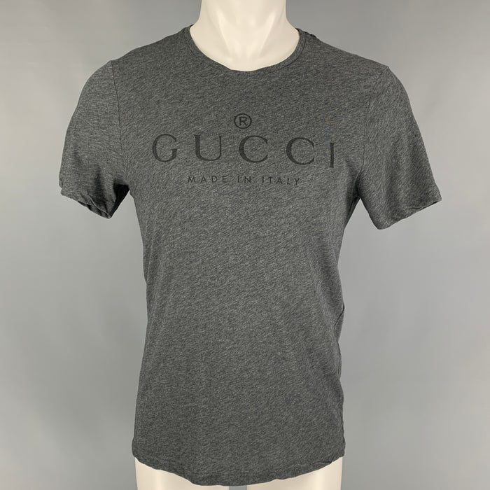 GUCCI Size L Dark Gray Black Logo Cotton Short Sleeve T-shirt