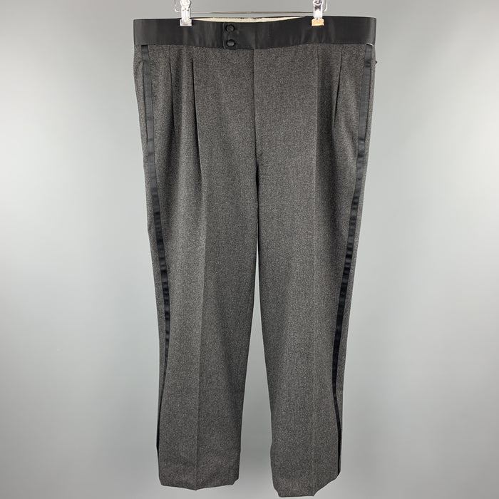 BRIONI Size 39 Dark Gray Heather Wool Tuxedo Dress Pants