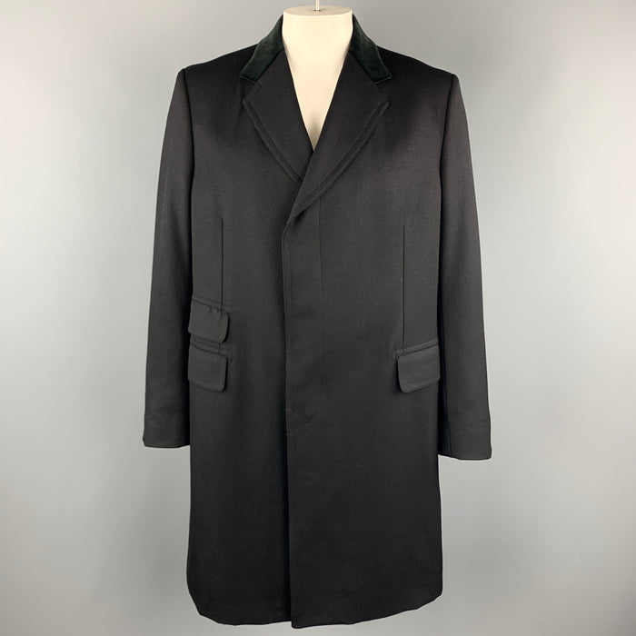 GUCCI Size 46 Black Wool Velvet Collar Hidden Buttons Long Over Coat