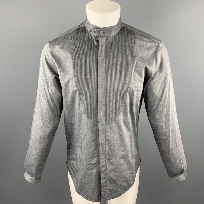 EMPORIO ARMANI Size S Dark Gray Solid Cotton Nehru Collar Long Sleeve Shirt