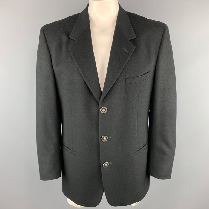 Vintage VERSUS by GIANNI VERSACE Size 42 Black Wool / Cashmere Embossed Sport Coat