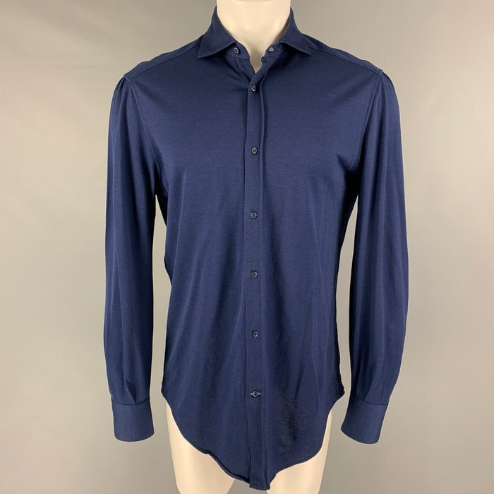 BRUNELLO CUCINELLI Talla M Camisa de manga larga con botones de algodón azul marino