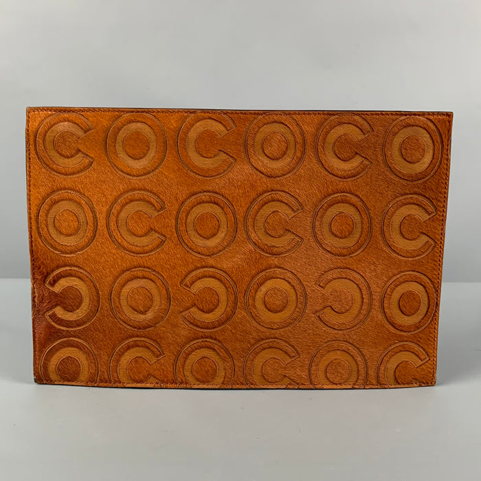 Raro bolso de mano CHANEL Tan COCO de piel de vaca en relieve