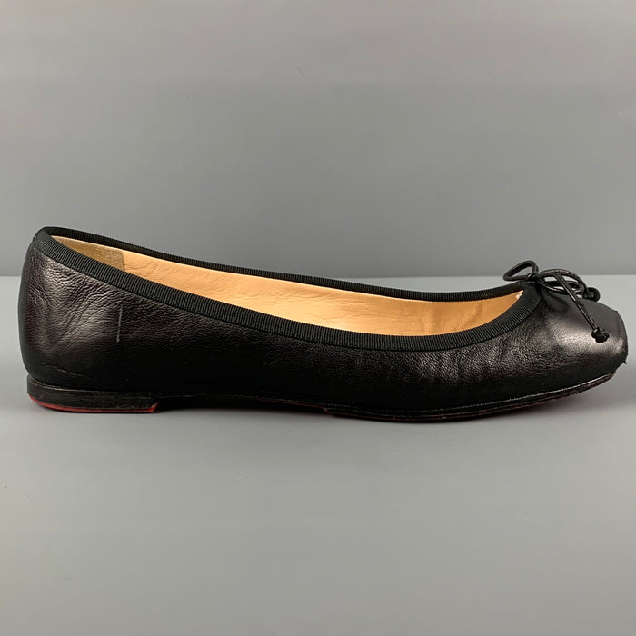 CHRISTIAN LOUBOUTIN Rosella Size 7 Black Leather Pointed Toe Flats
