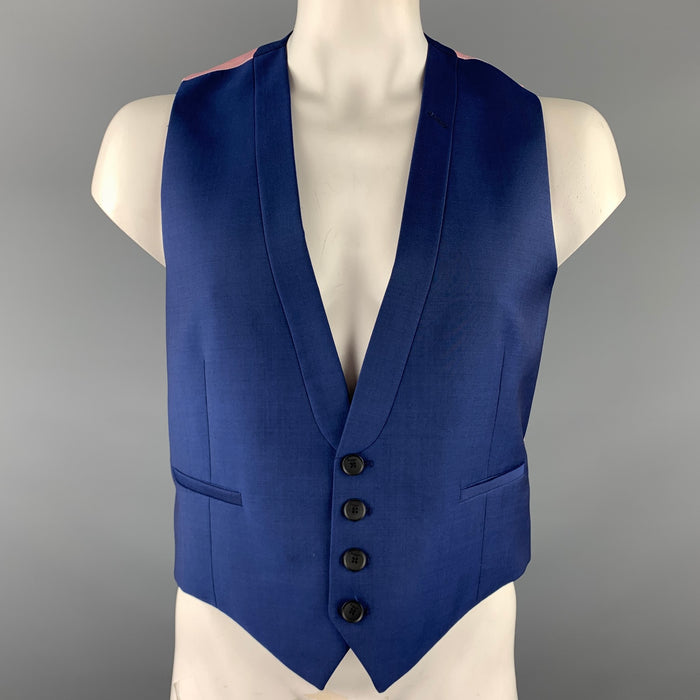 PAUL SMITH Talla 42 Chaleco con cuello chal de lana / mohair azul marino