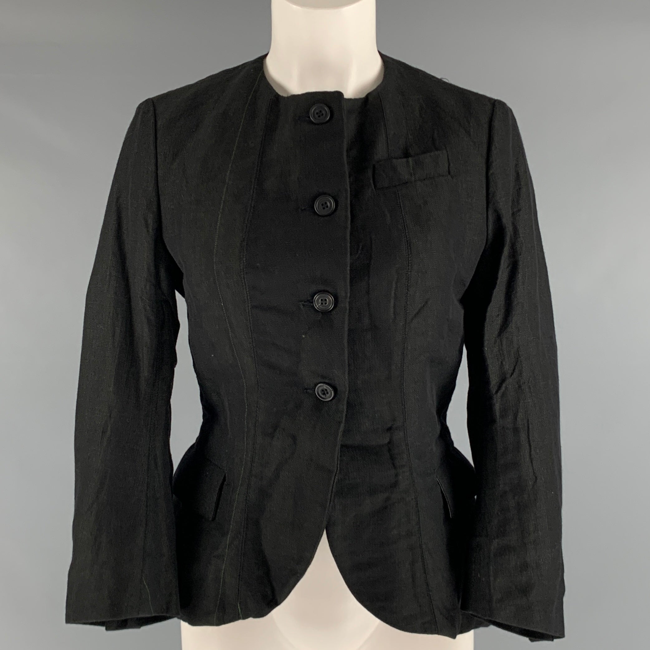 PAUL HARNDEN Size M Black Wool Linen Collarless Blazer – Sui