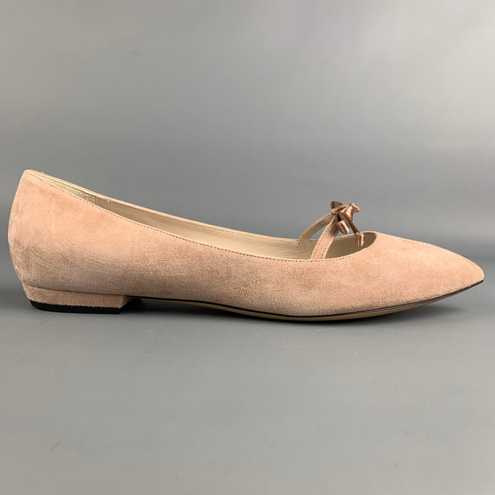 ARMANI COLLEZIONI Zapatos planos con lazo de seda y ante color nude Talla 9