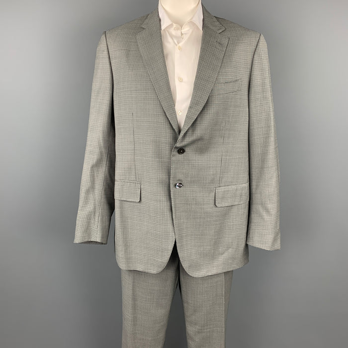 ISAIA Regular Size 48 Light Green & Black Plaid Wool Notch Lapel Suit