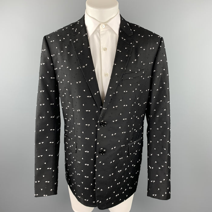 DIOR HOMME Pre-Fall 2017 Size 46 Black & White Textured Wool Notch Lapel Sport Coat