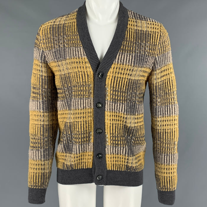 MAISON MARTIN MARGIELA Size S Grey Yellow Plaid Wool Cotton Oversized Cardigan