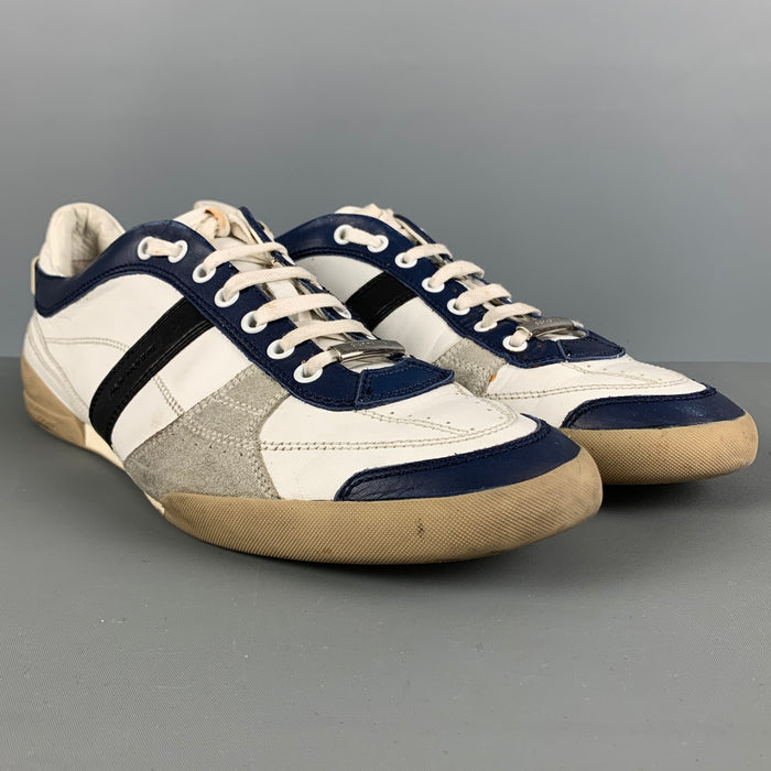 DIOR HOMME Taille 11 Baskets à lacets en cuir à matériaux mélangés blanc marine
